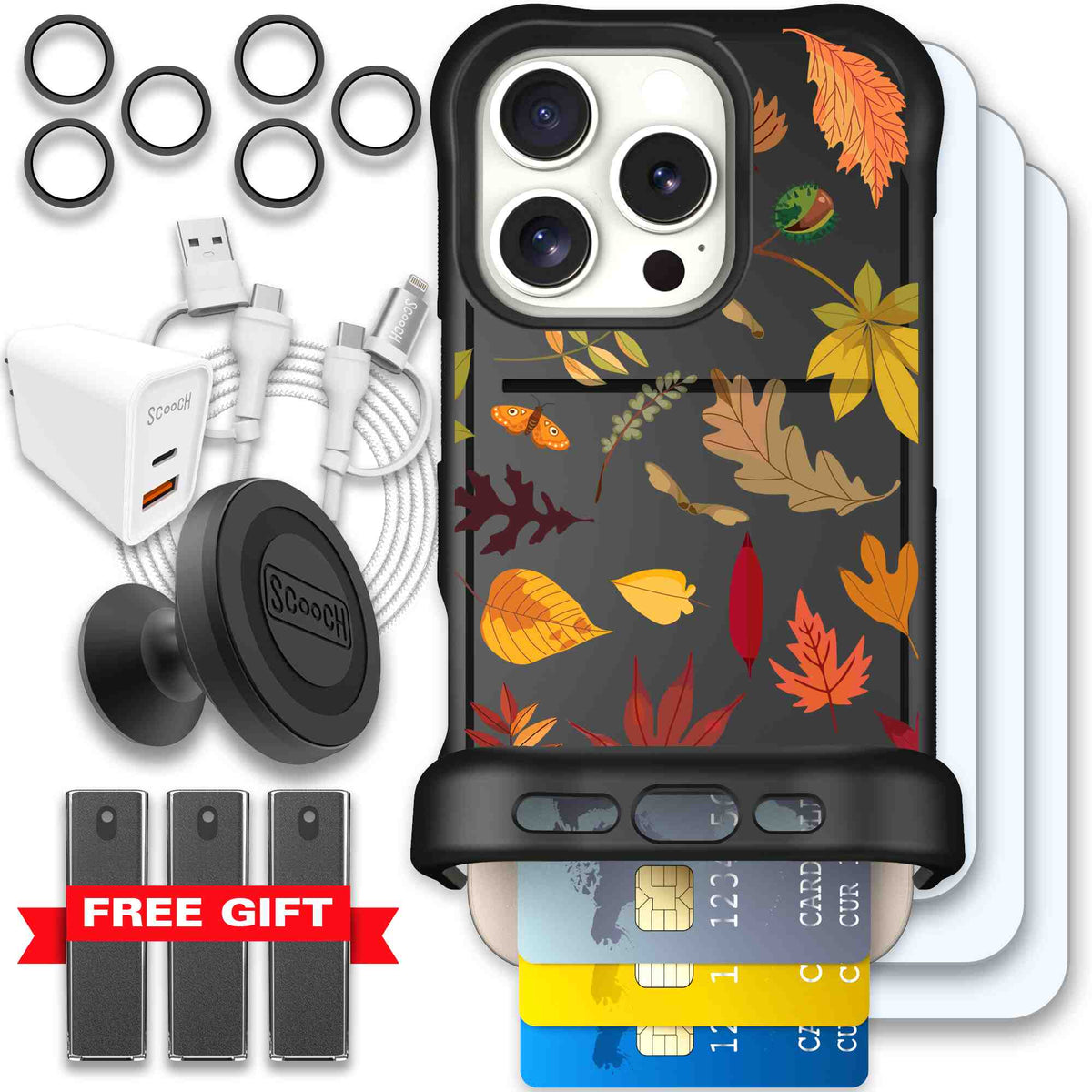 Autumn Leaves multicolored fall foliage pattern on a charcoal scoochzza Wingmate case for iPhone 16 Pro - Ultimate Bundle