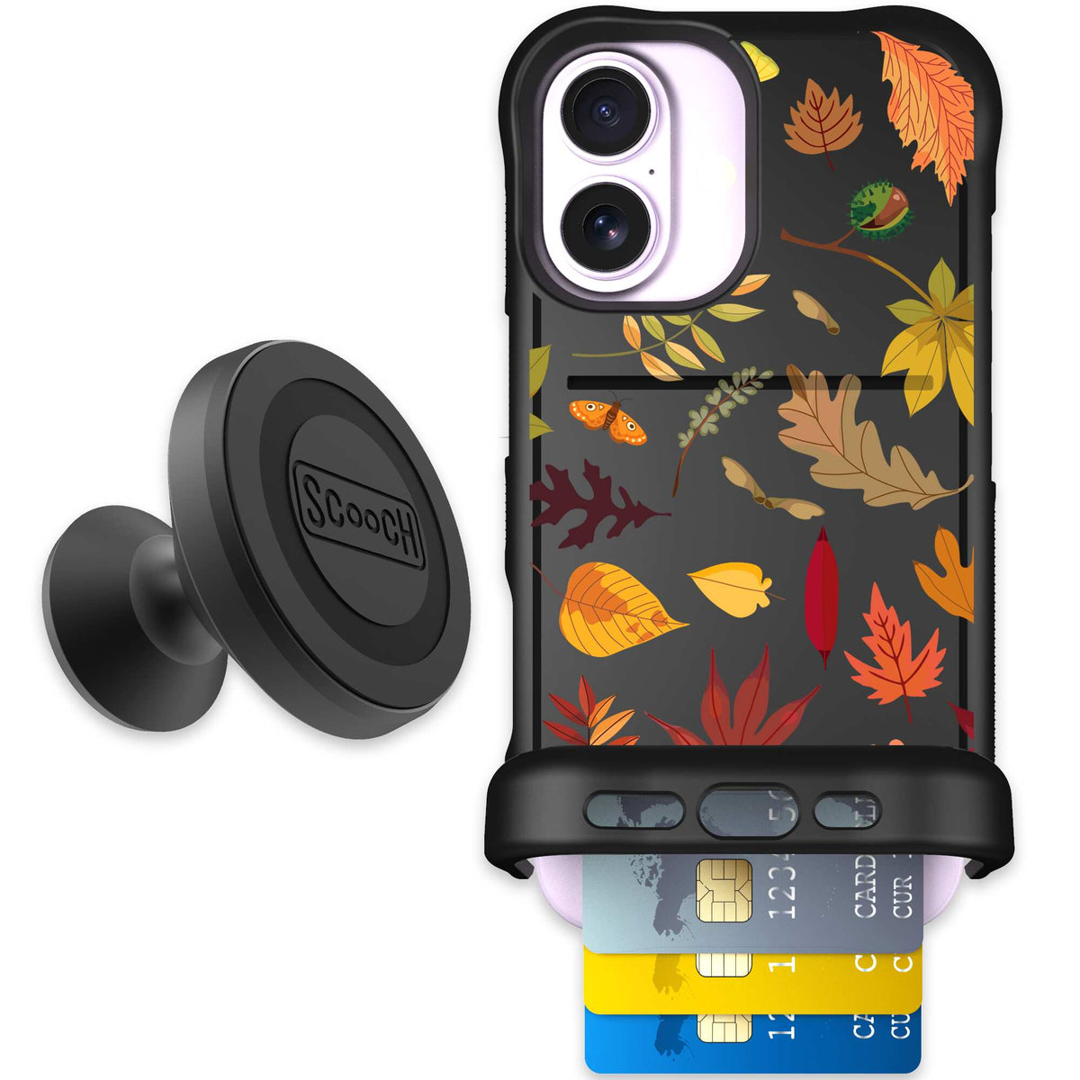Autumn Leaves multicolored fall foliage pattern on a charcoal scoochzza Wingmate case for iPhone 17 - Starter Bundle