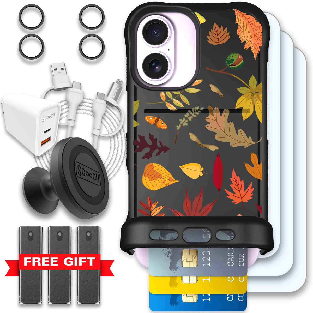 Autumn Leaves multicolored fall foliage pattern on a charcoal scoochzza Wingmate case for iPhone 17 - Ultimate Bundle