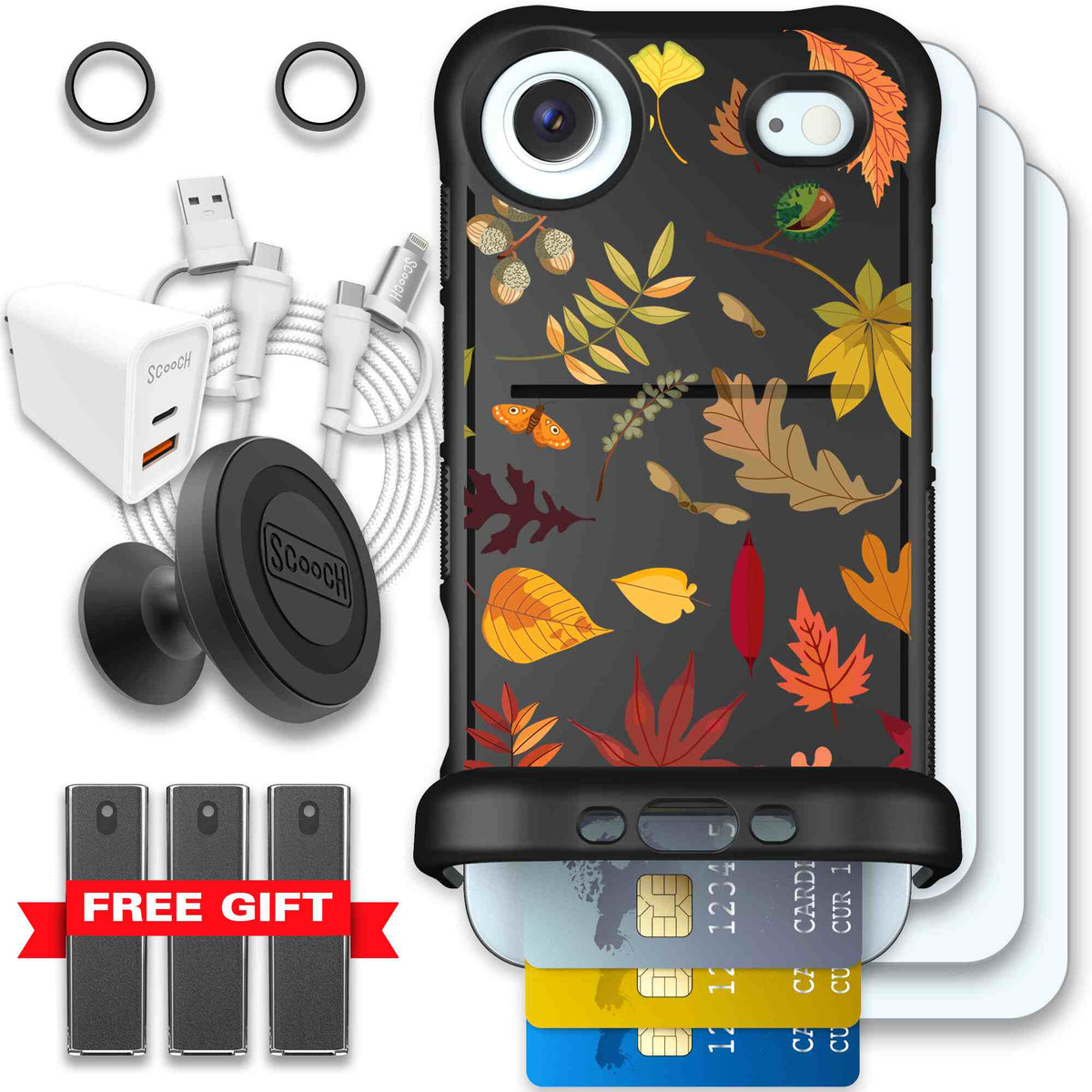Autumn Leaves multicolored fall foliage pattern on a charcoal scoochzza Wingmate case for iPhone Air - Ultimate Bundle