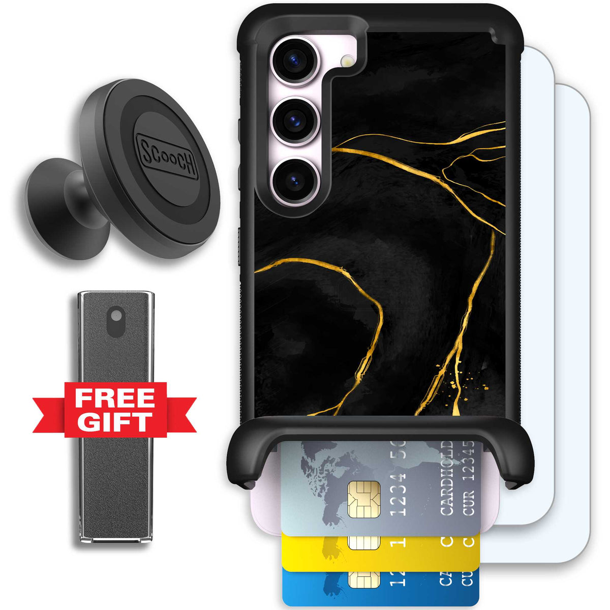Wingmate Black Marble for Galaxy S23 - Defender Bundle