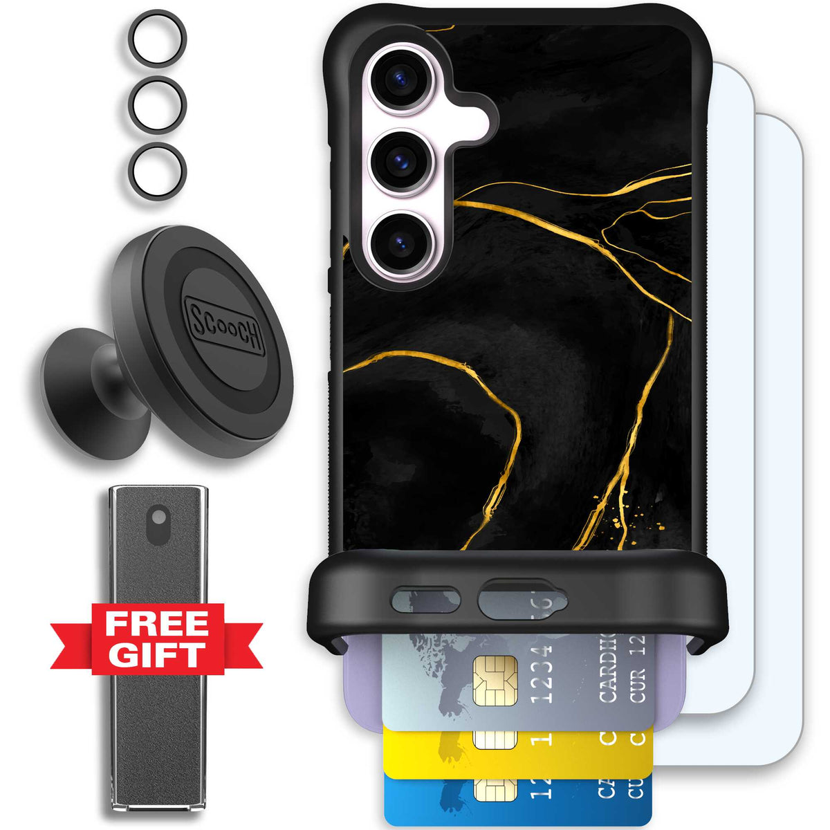 Wingmate Black Marble for Galaxy S24 - Defender Bundle