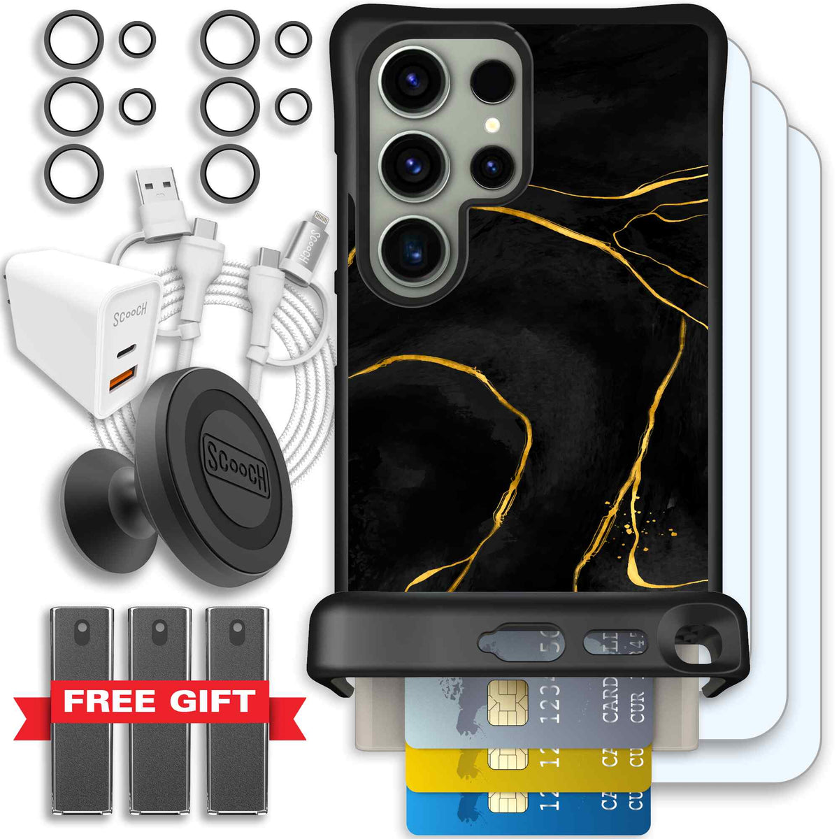 Wingmate Black Marble for Galaxy S24 Ultra - Ultimate Bundle