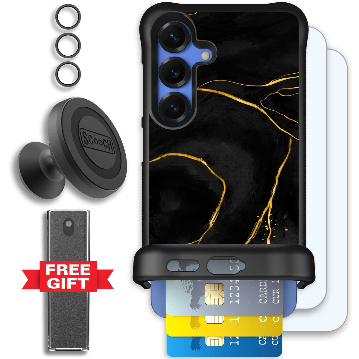 Wingmate Black Marble for Galaxy S25 - Defender Bundle