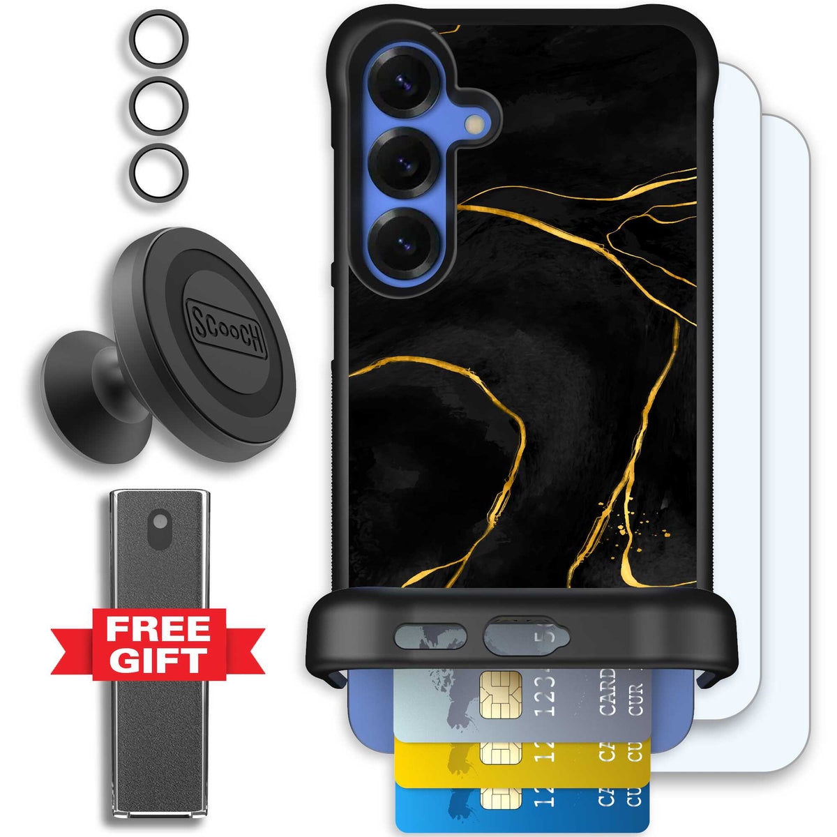 Wingmate Black Marble for Galaxy S25+ - Defender Bundle
