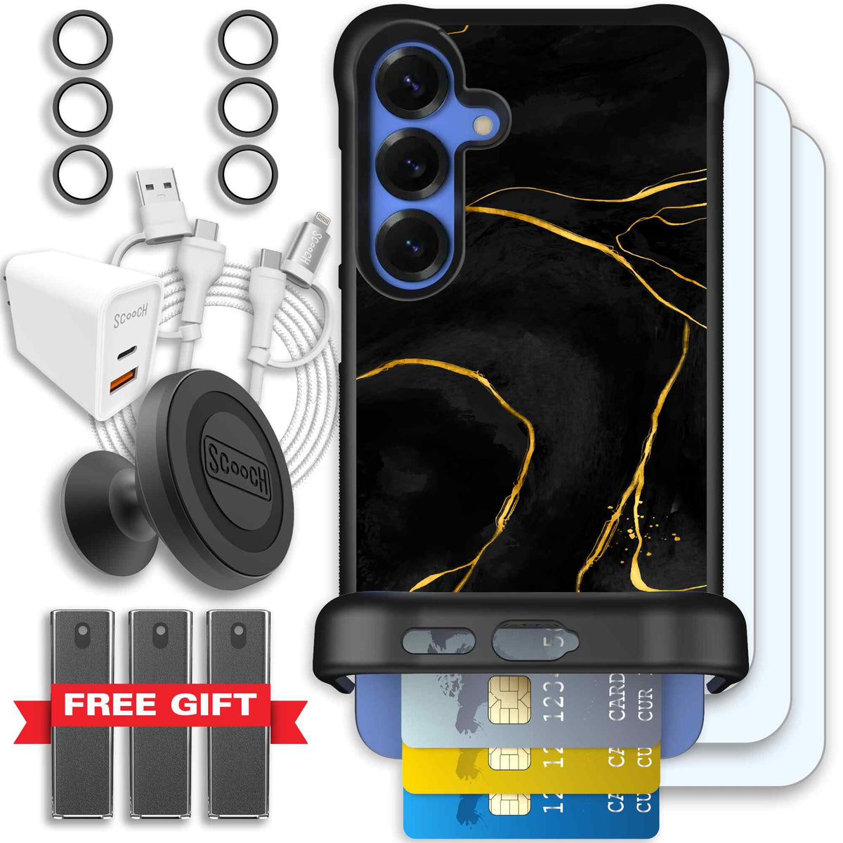 Wingmate Black Marble for Galaxy S25+ - Ultimate Bundle