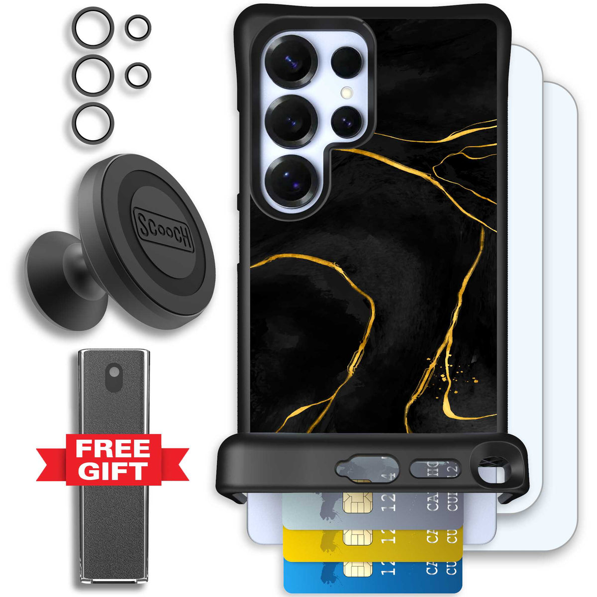 Wingmate Black Marble for Galaxy S25 Ultra - Defender Bundle