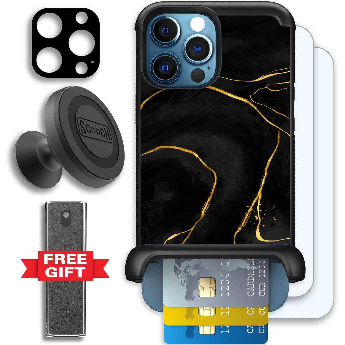Wingmate Black Marble for iPhone 12 Pro - Defender Bundle