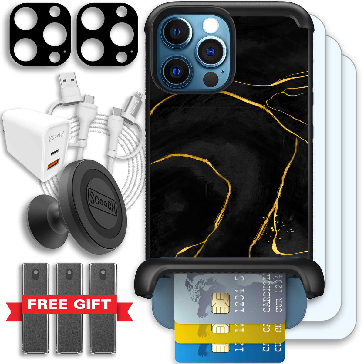 Wingmate Black Marble for iPhone 12 Pro - Ultimate Bundle