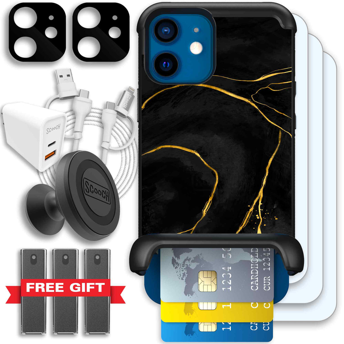 Wingmate Black Marble for iPhone 12 - Ultimate Bundle