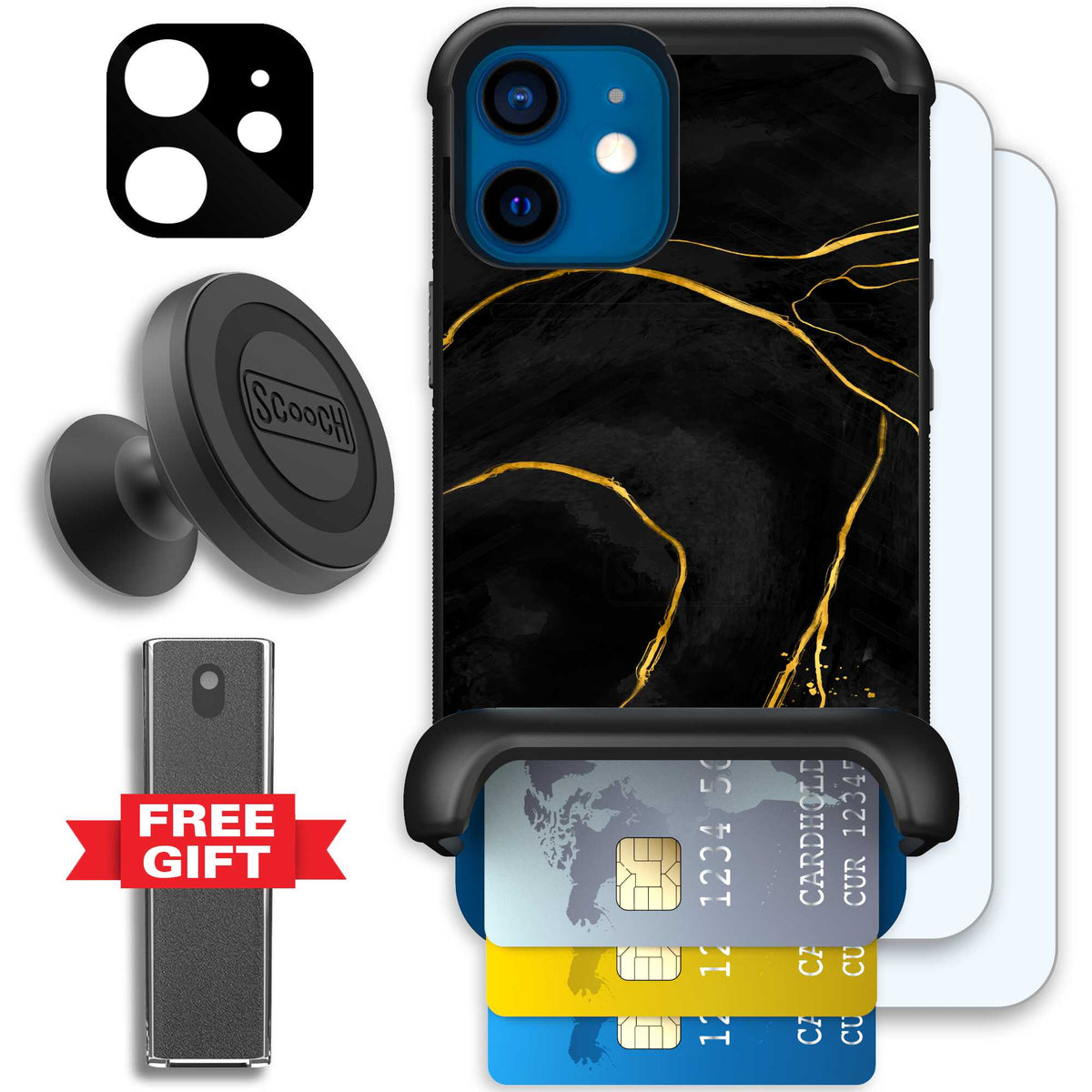 Wingmate Black Marble for iPhone 12 mini - Defender Bundle