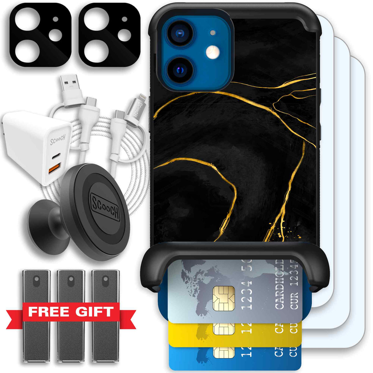 Wingmate Black Marble for iPhone 12 mini - Ultimate Bundle