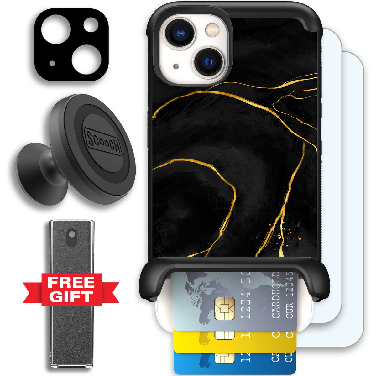 Wingmate Black Marble for iPhone 13 - Defender Bundle