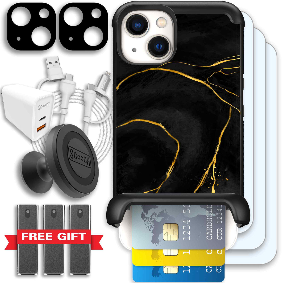 Wingmate Black Marble for iPhone 13 - Ultimate Bundle