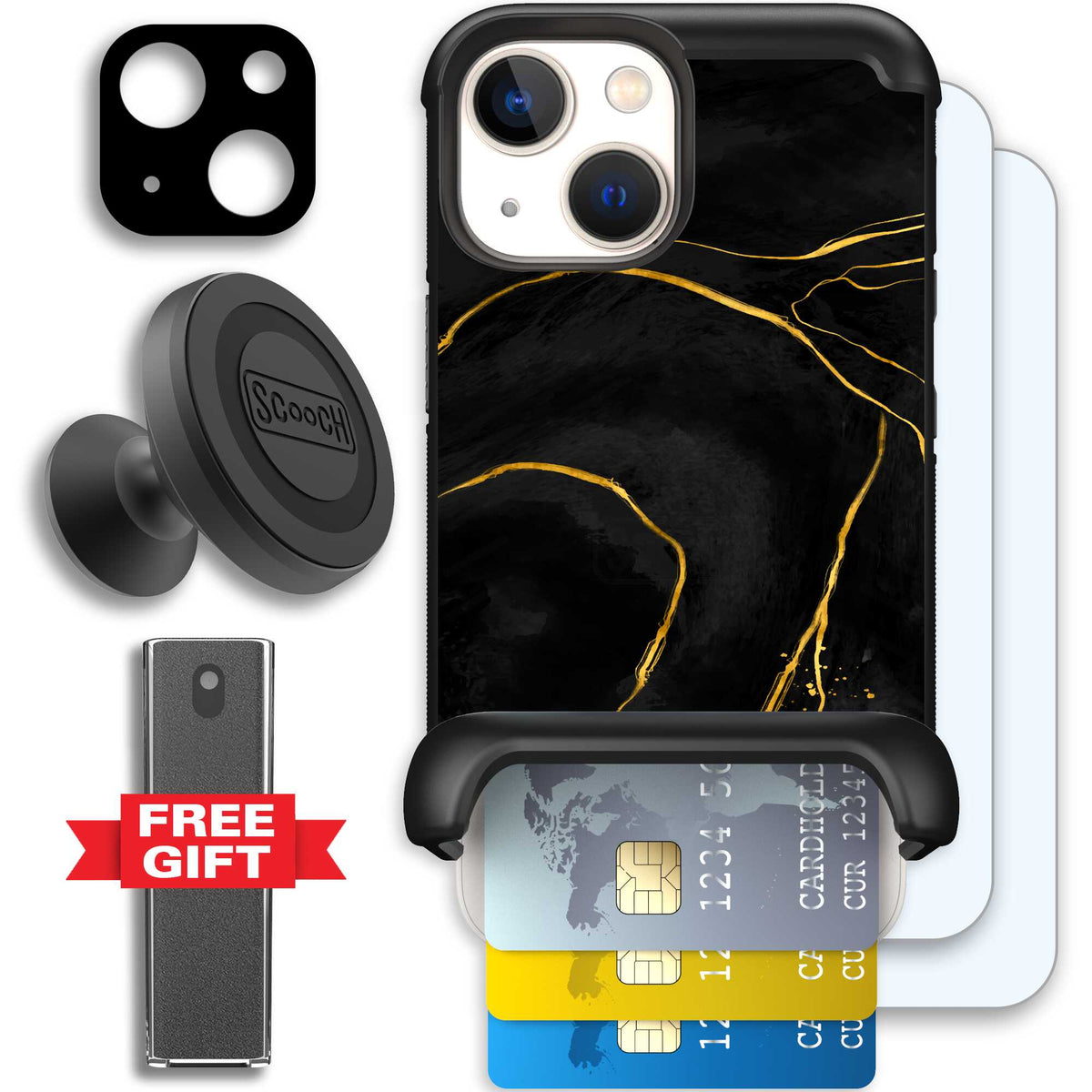 Wingmate Black Marble for iPhone 13 mini - Defender Bundle