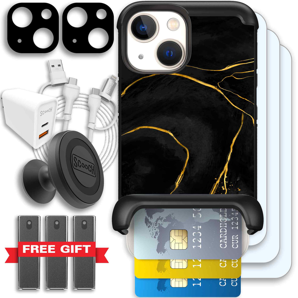Wingmate Black Marble for iPhone 13 mini - Ultimate Bundle