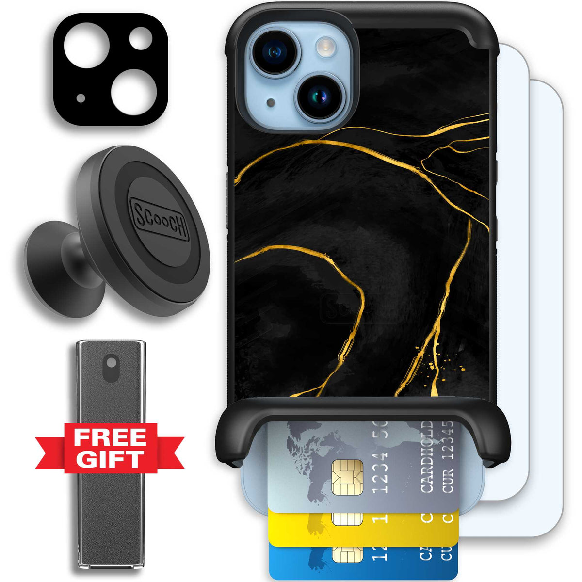 Wingmate Black Marble for iPhone 14 - Defender Bundle