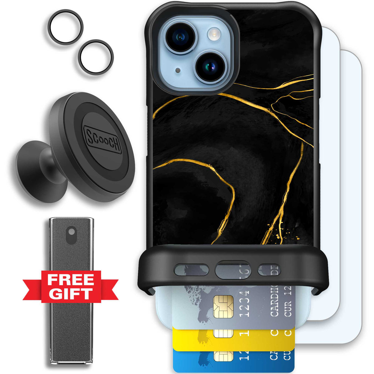 Wingmate Black Marble for iPhone 15 - Defender Bundle