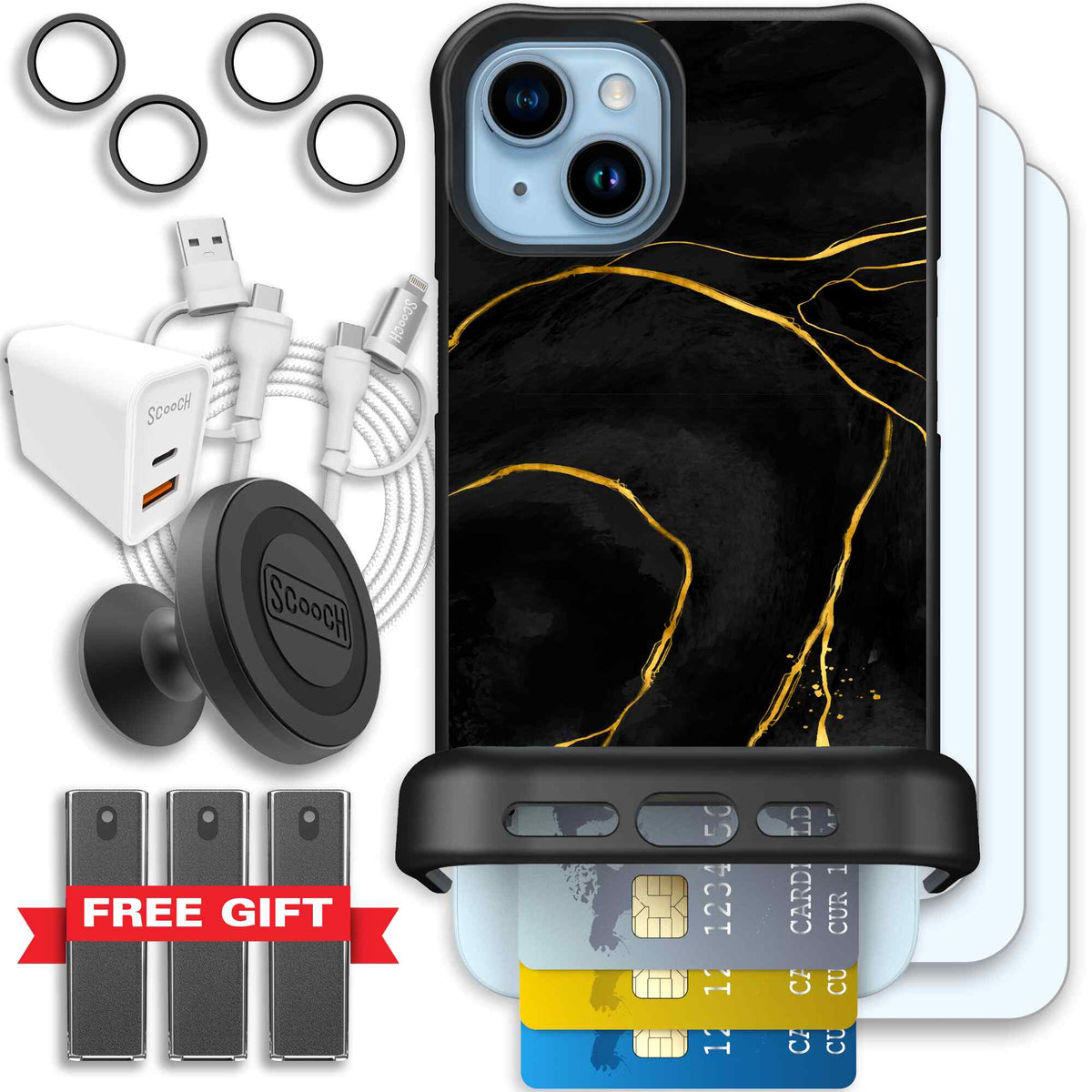 Wingmate Black Marble for iPhone 15 Plus - Ultimate Bundle