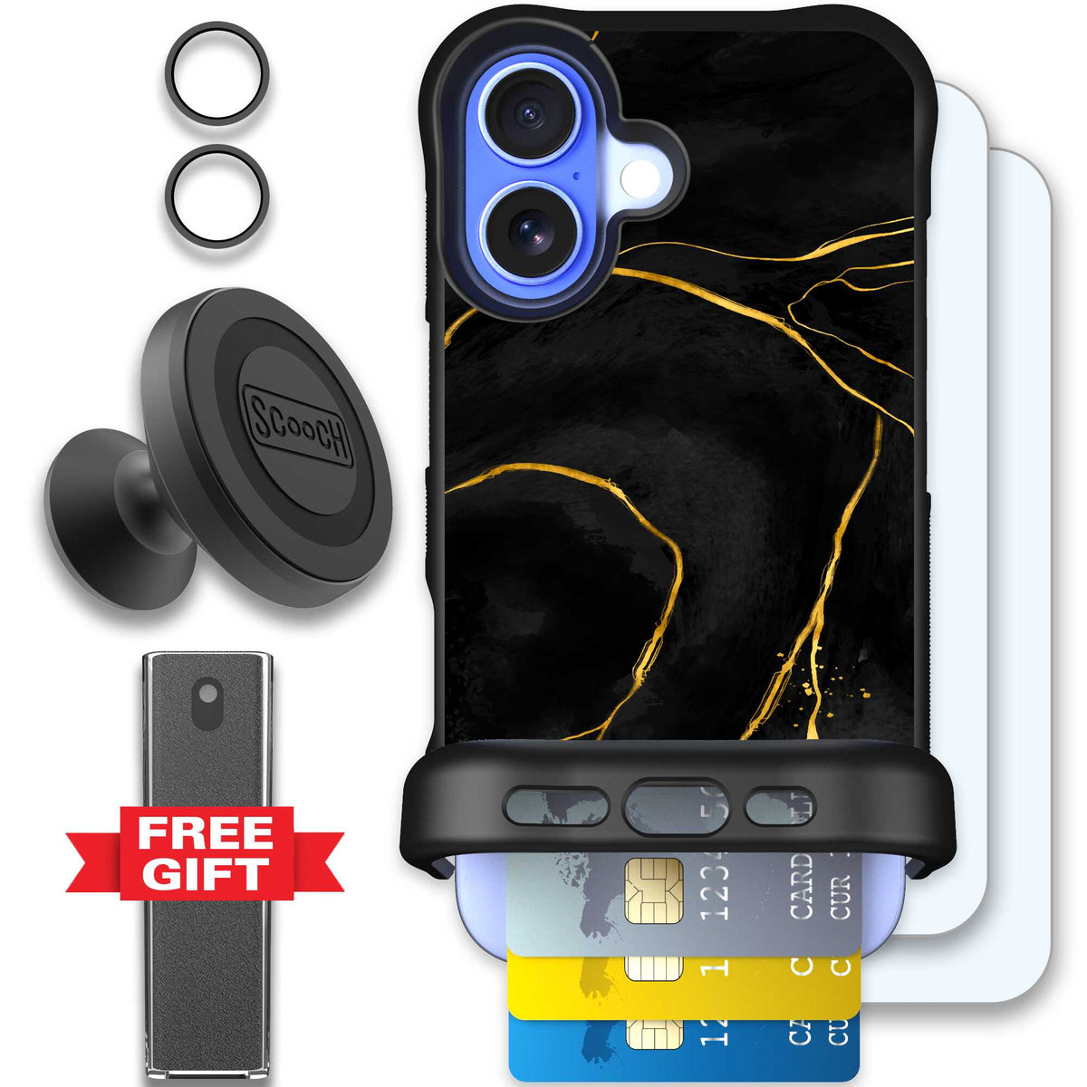 Wingmate Black Marble for iPhone 16 - Defender Bundle