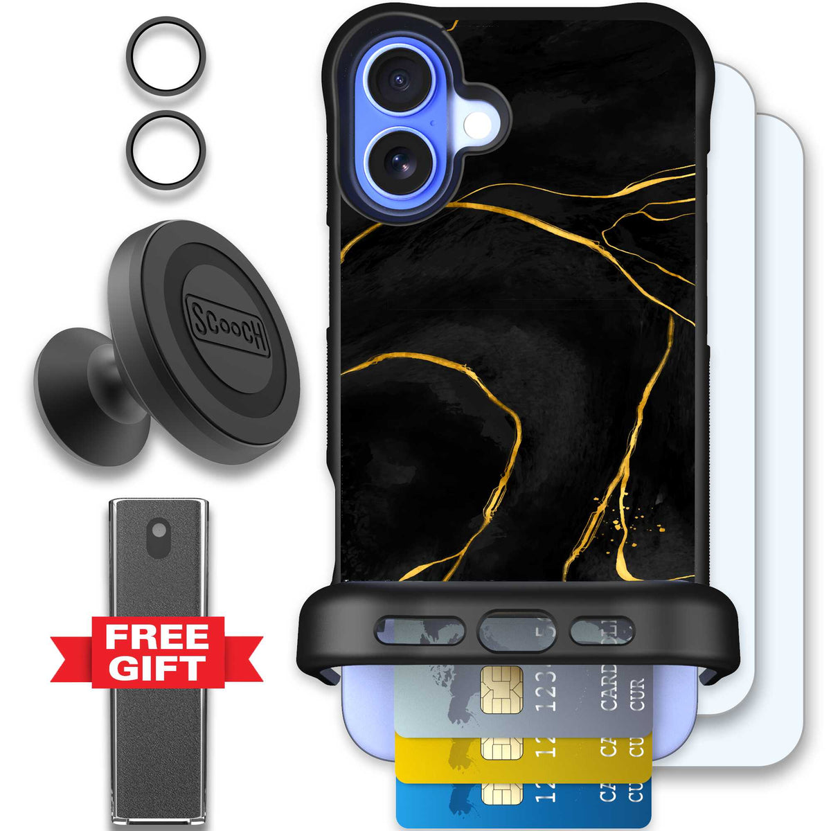 Wingmate Black Marble for iPhone 16 Plus - Defender Bundle