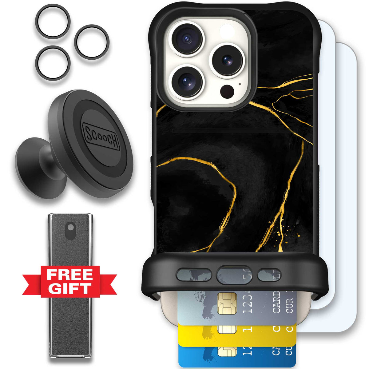 Wingmate Black Marble for iPhone 16 Pro - Defender Bundle