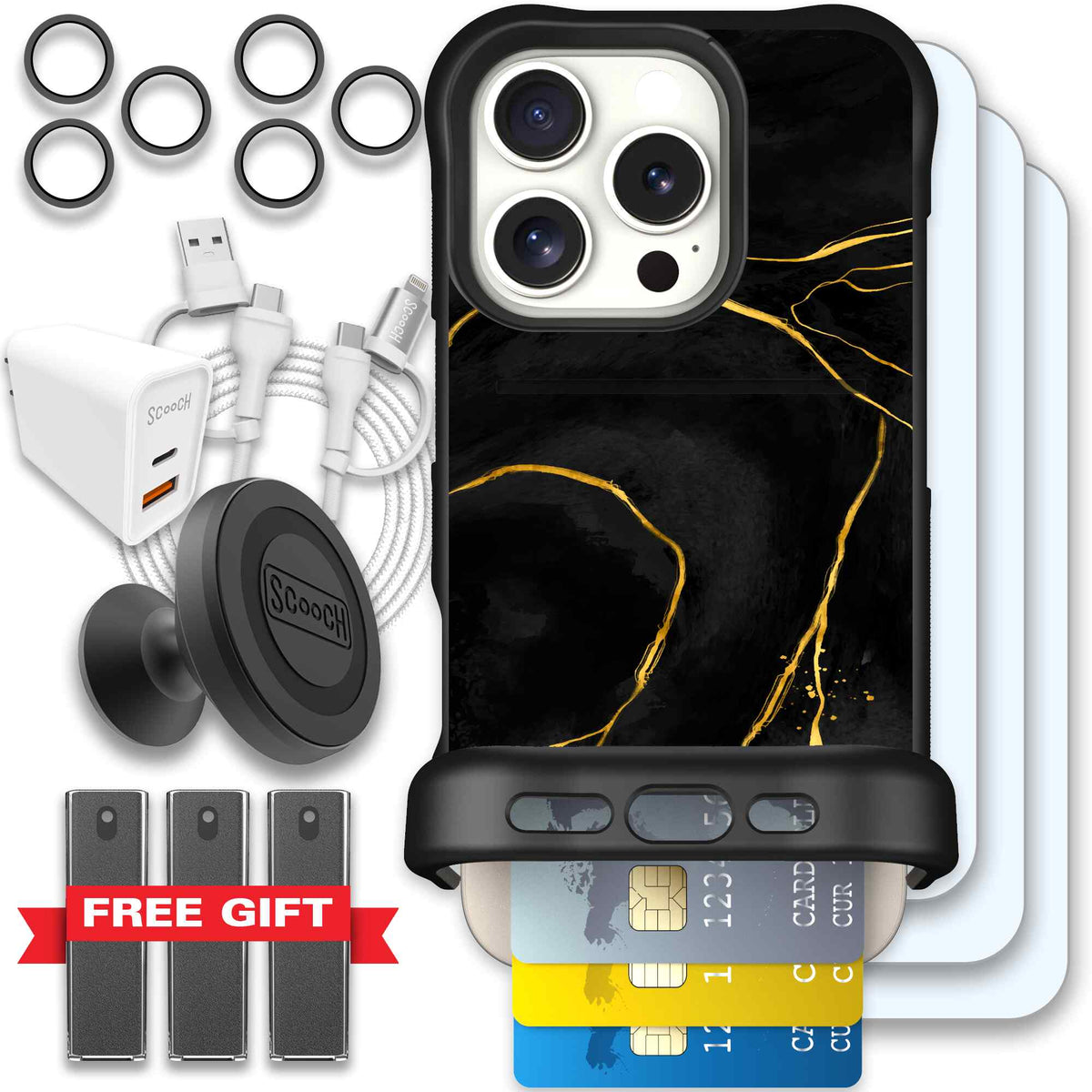 Wingmate Black Marble for iPhone 16 Pro - Ultimate Bundle