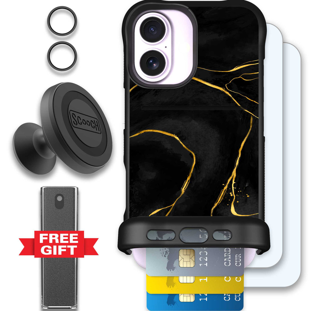 Wingmate Black Marble for iPhone 17 - Defender Bundle