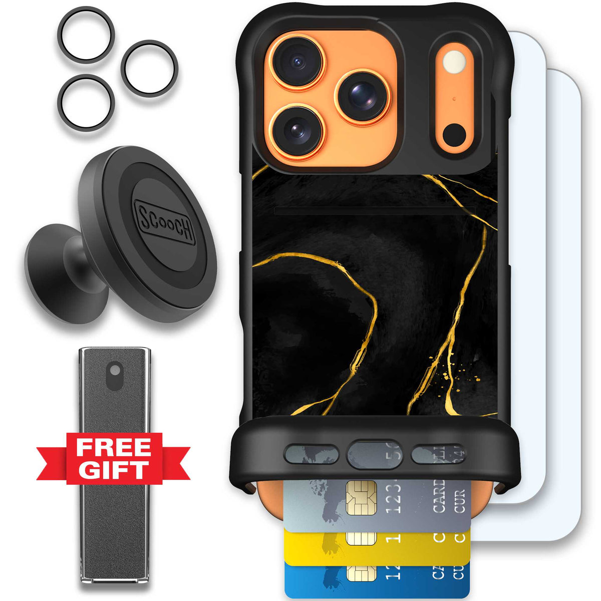 Wingmate Black Marble for iPhone 17 Pro - Defender Bundle