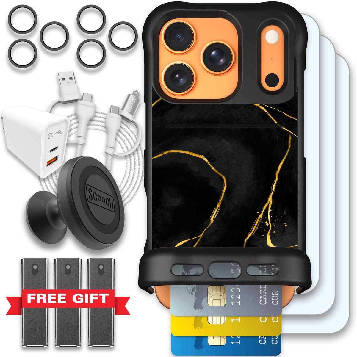 Wingmate Black Marble for iPhone 17 Pro - Ultimate Bundle