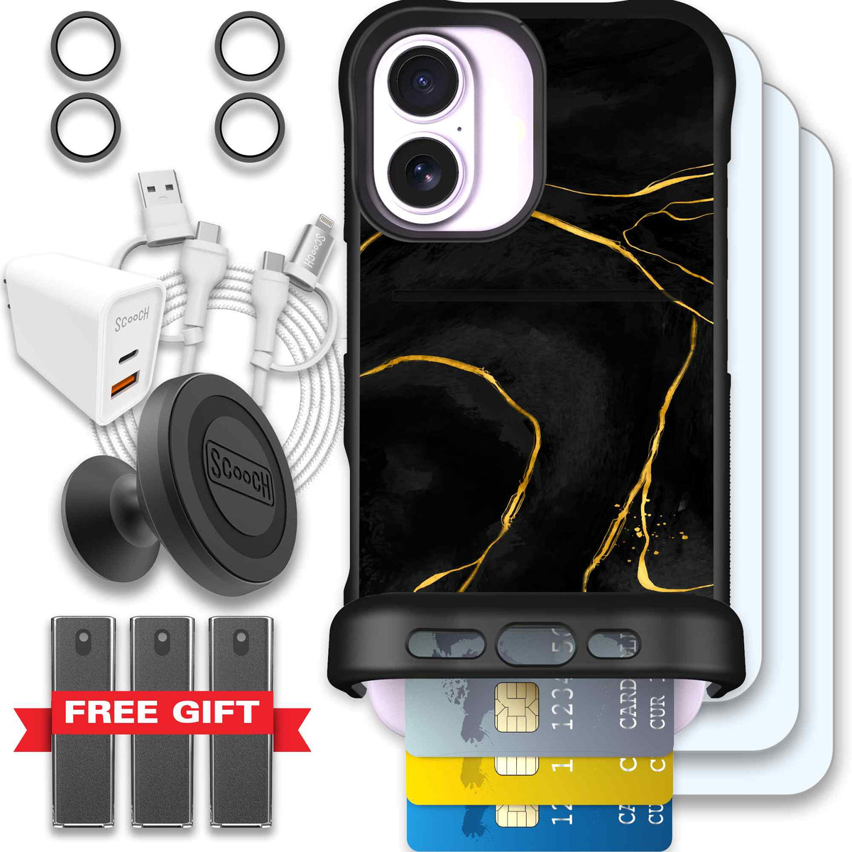 Wingmate Black Marble for iPhone 17 - Ultimate Bundle