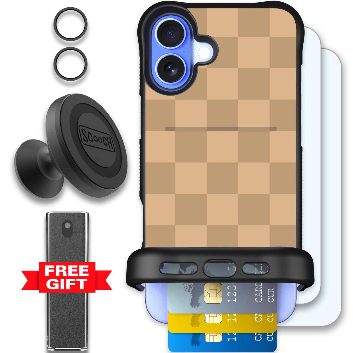 Checkered Beige | website | iPhone 16 Plus | Defender Bundle