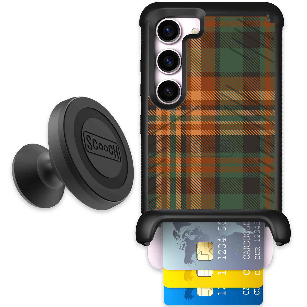 Fall Flannel orange and brown plaid pattern on a scoochzza Wingmate case for Galaxy S23 - Starter Bundle