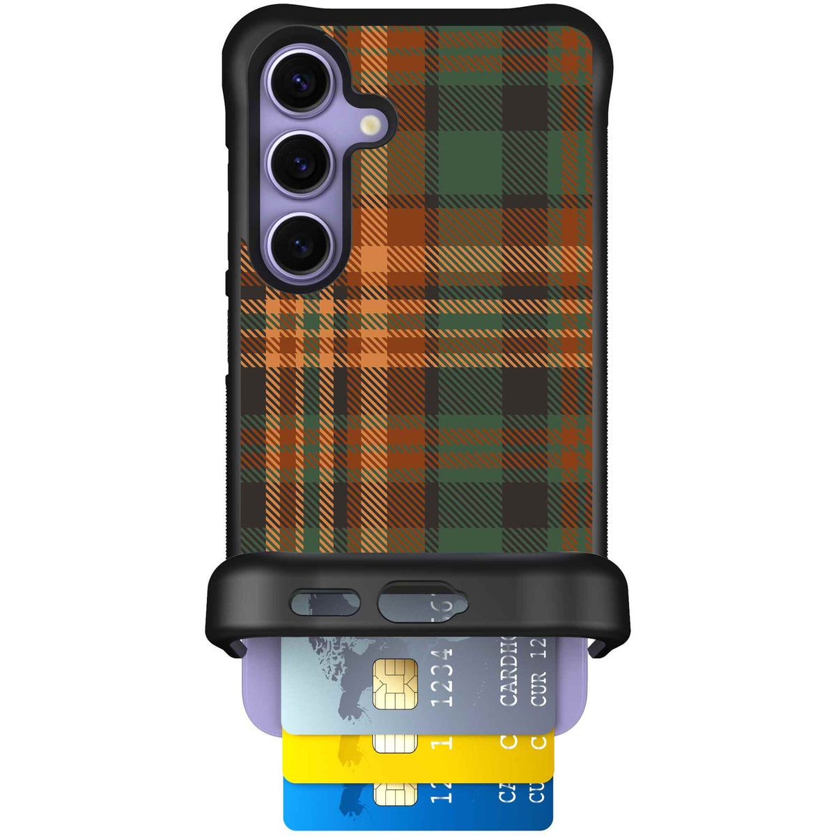 Fall Flannel orange and brown plaid pattern on a scoochzza Wingmate case for Galaxy S24