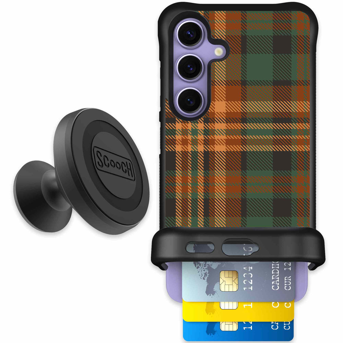 Fall Flannel orange and brown plaid pattern on a scoochzza Wingmate case for Galaxy S24 - Starter Bundle
