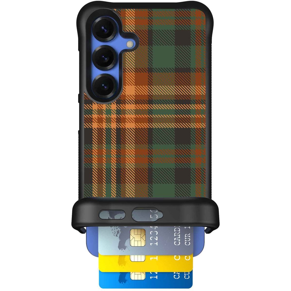 Fall Flannel orange and brown plaid pattern on a scoochzza Wingmate case for Galaxy S25