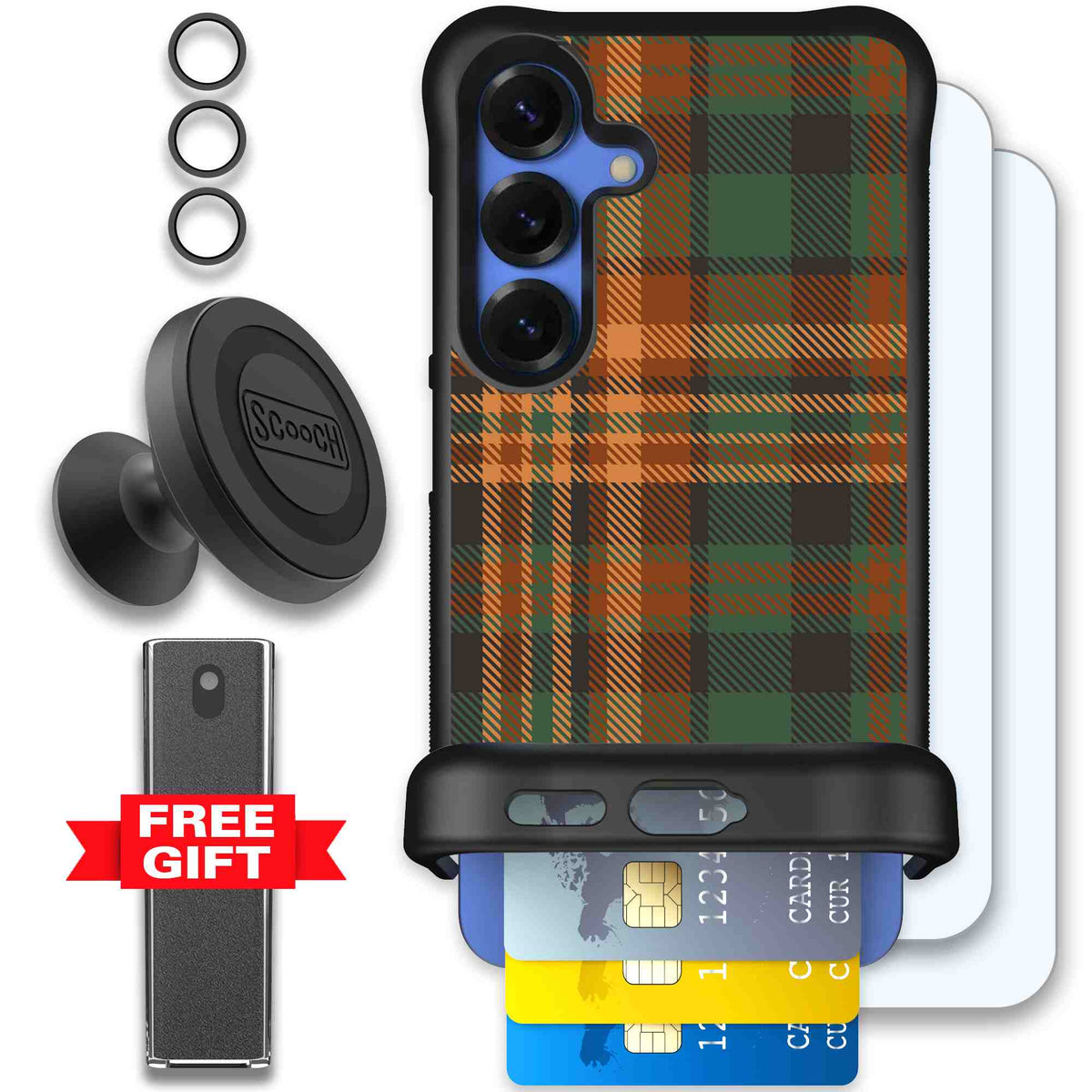 Fall Flannel orange and brown plaid pattern on a scoochzza Wingmate case for Galaxy S25 - Defender Bundle