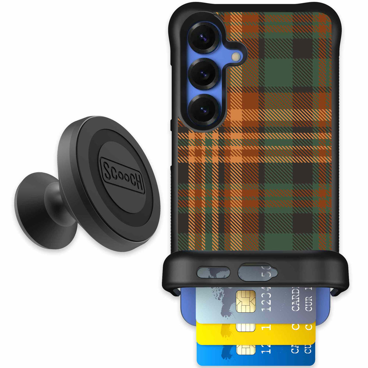 Fall Flannel orange and brown plaid pattern on a scoochzza Wingmate case for Galaxy S25 - Starter Bundle