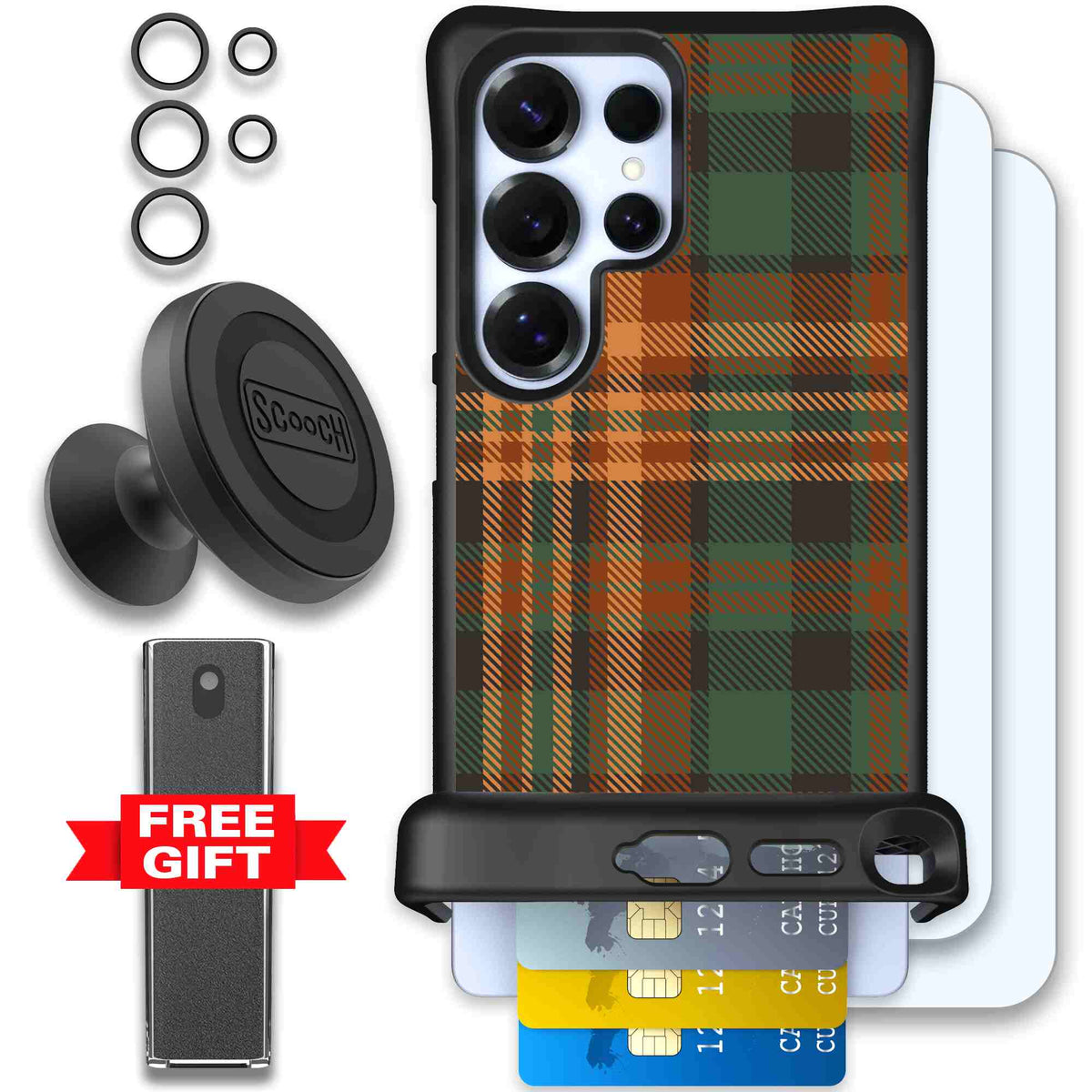 Fall Flannel orange and brown plaid pattern on a scoochzza Wingmate case for Galaxy S25 Ultra - Defender Bundle