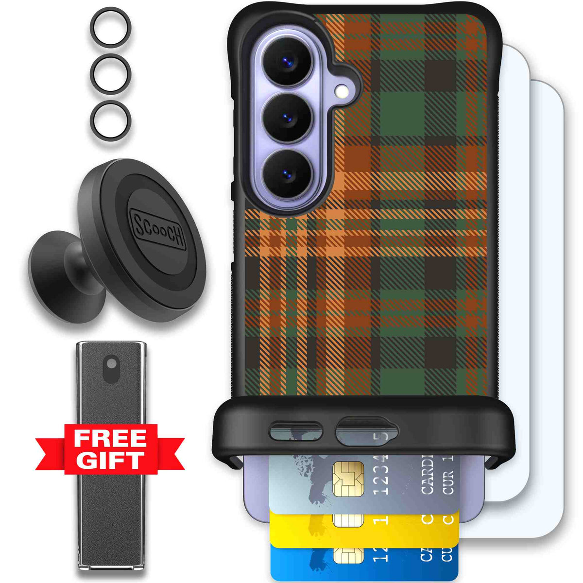 Fall Flannel orange and brown plaid pattern on a scoochzza Wingmate case for Galaxy S26 - Defender Bundle
