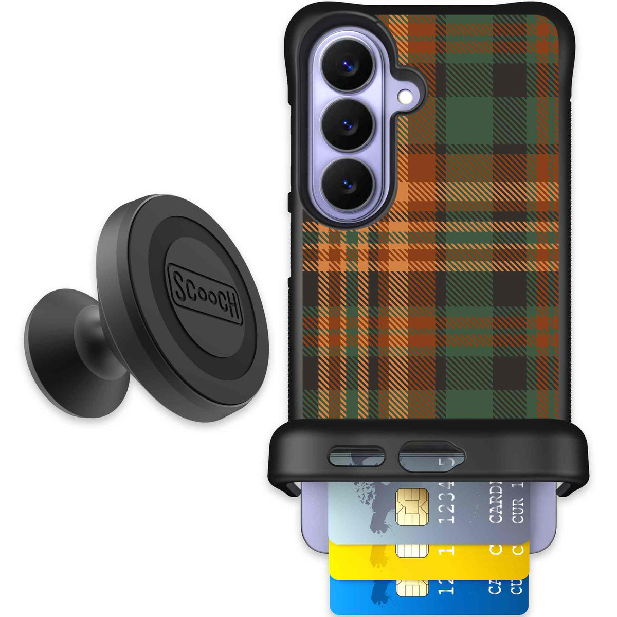 Fall Flannel orange and brown plaid pattern on a scoochzza Wingmate case for Galaxy S26 - Starter Bundle