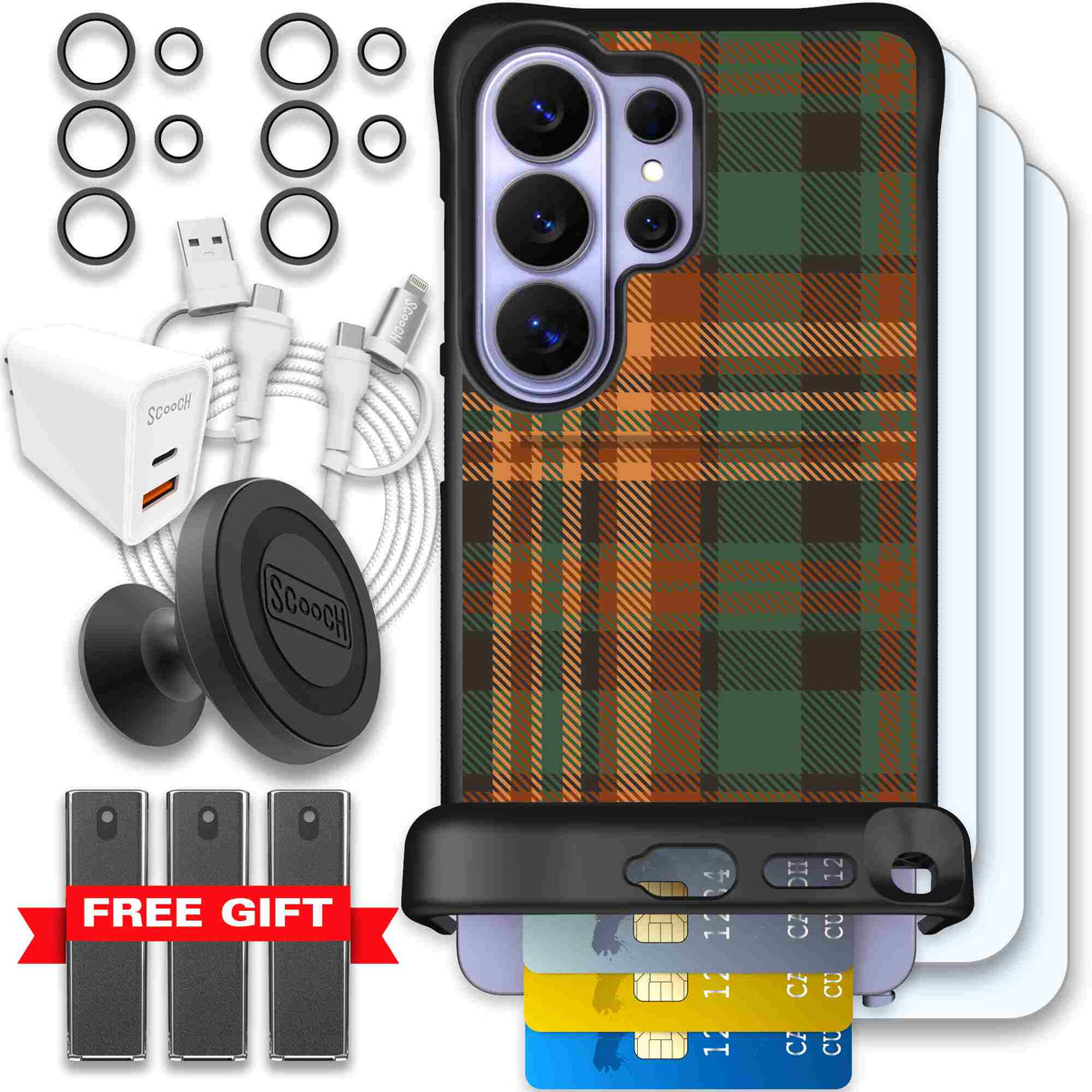 Fall Flannel orange and brown plaid pattern on a scoochzza Wingmate case for Galaxy S26 Ultra - Ultimate Bundle
