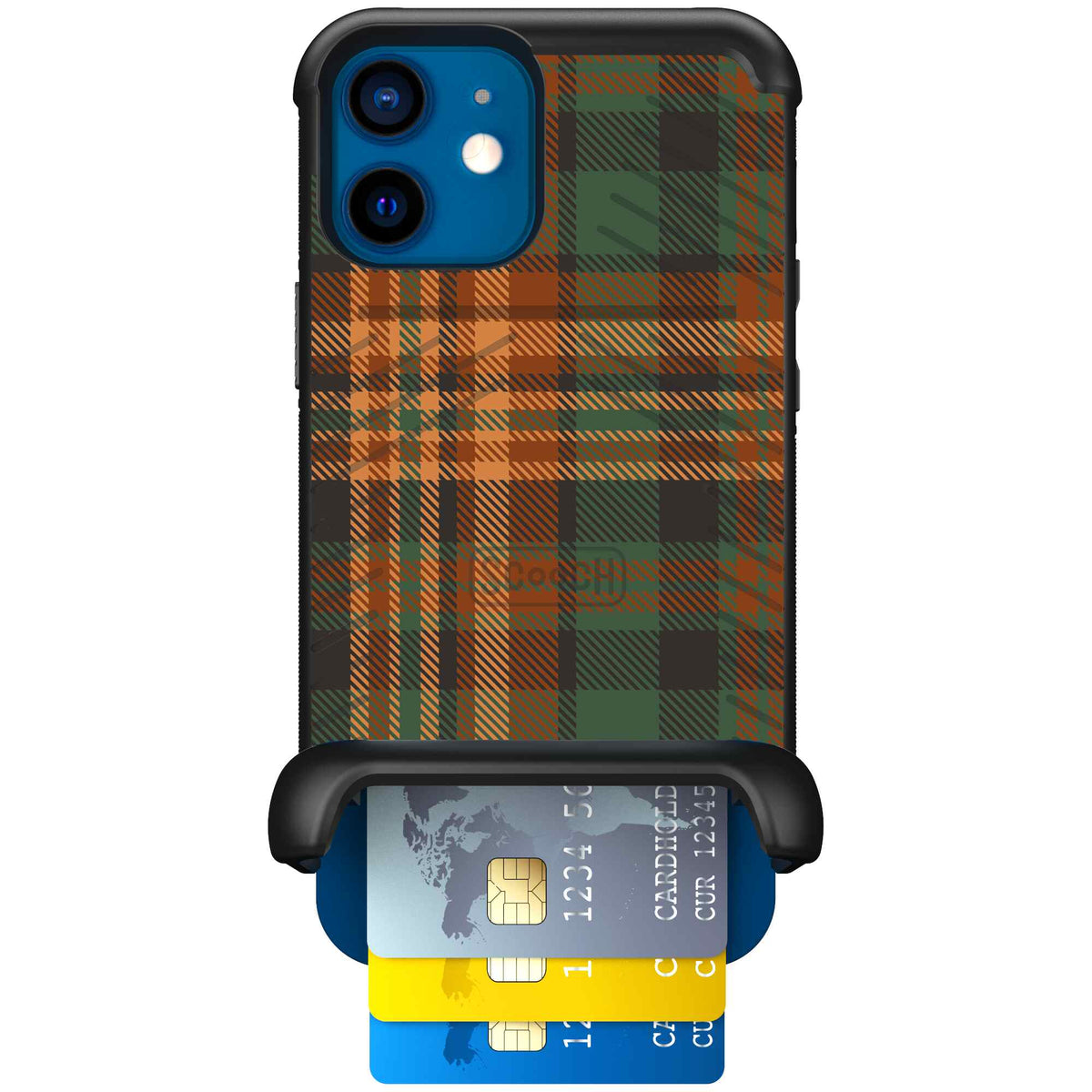 Fall Flannel orange and brown plaid pattern on a scoochzza Wingmate case for iPhone 12