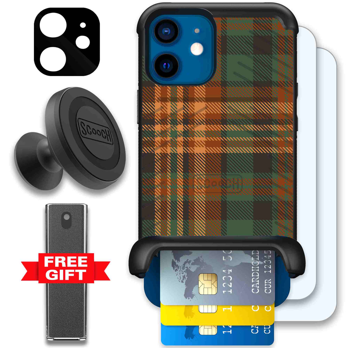 Fall Flannel orange and brown plaid pattern on a scoochzza Wingmate case for iPhone 12 - Defender Bundle
