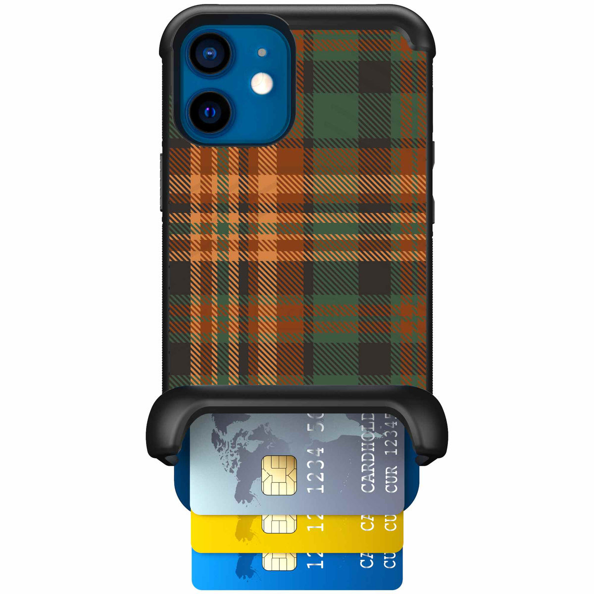 Fall Flannel orange and brown plaid pattern on a scoochzza Wingmate case for iPhone 12 mini