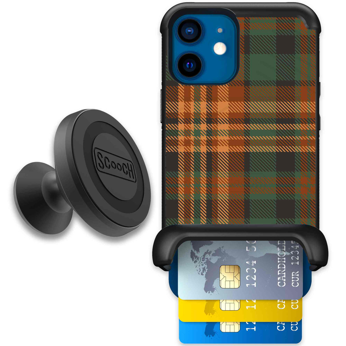 Fall Flannel orange and brown plaid pattern on a scoochzza Wingmate case for iPhone 12 mini - Starter Bundle