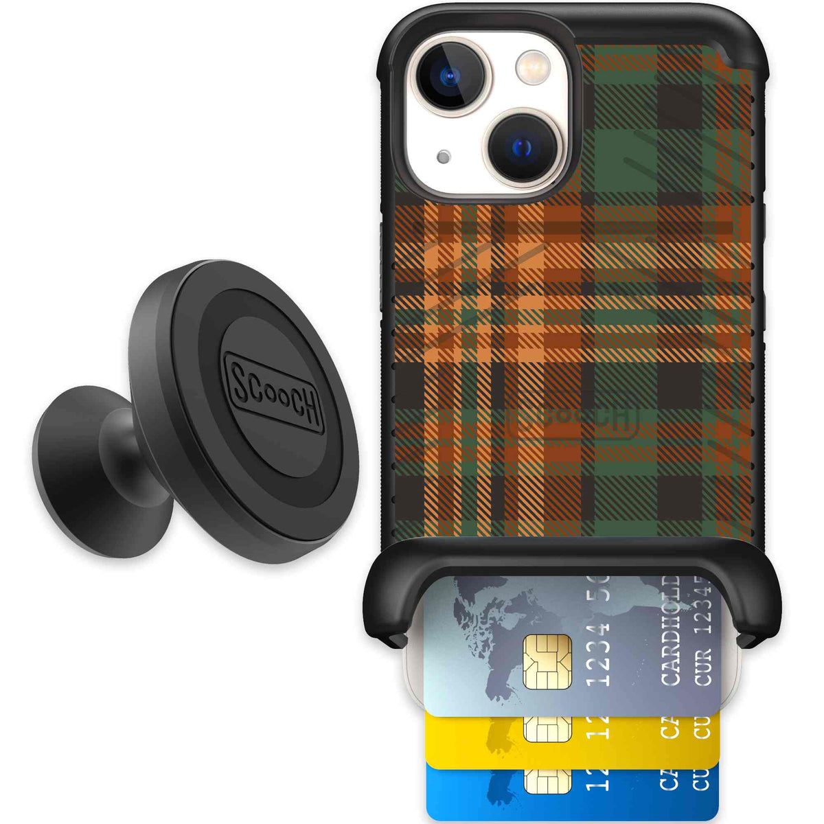 Fall Flannel orange and brown plaid pattern on a scoochzza Wingmate case for iPhone 13 mini - Starter Bundle