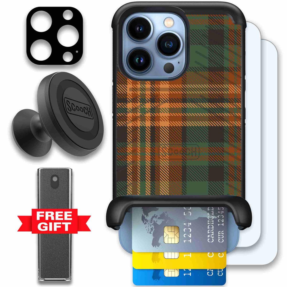 Fall Flannel orange and brown plaid pattern on a scoochzza Wingmate case for iPhone 13 Pro - Defender Bundle