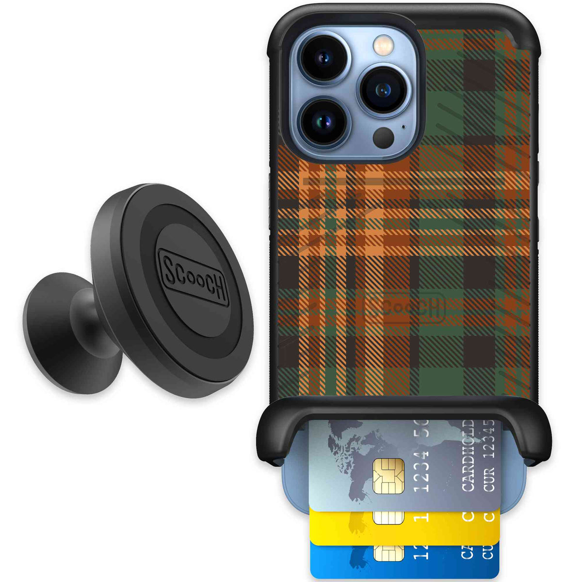Fall Flannel orange and brown plaid pattern on a scoochzza Wingmate case for iPhone 13 Pro - Starter Bundle