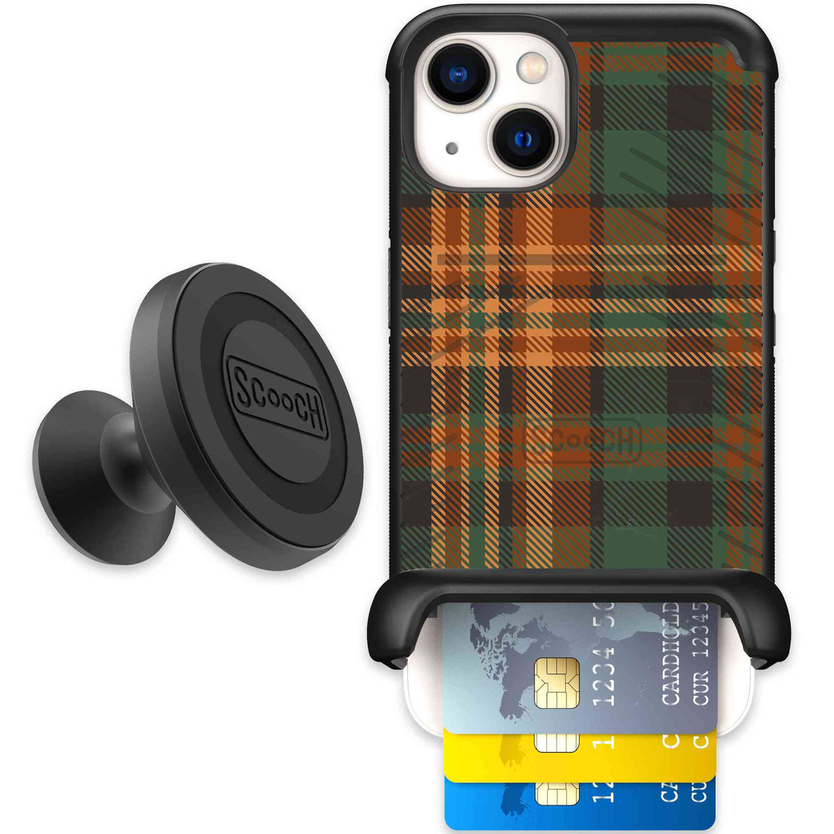 Fall Flannel orange and brown plaid pattern on a scoochzza Wingmate case for iPhone 13 - Starter Bundle